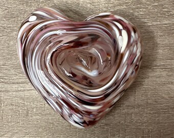 Vintage Heart Paperweight Art Glass Confetti Swirl Heart Shaped In Hues of Pinks and White