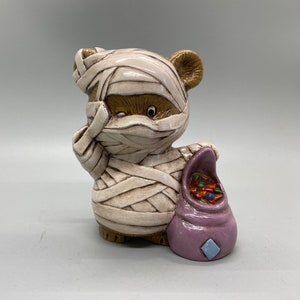 Vintage Halloween Bear Mummy Figurine Kitsch
