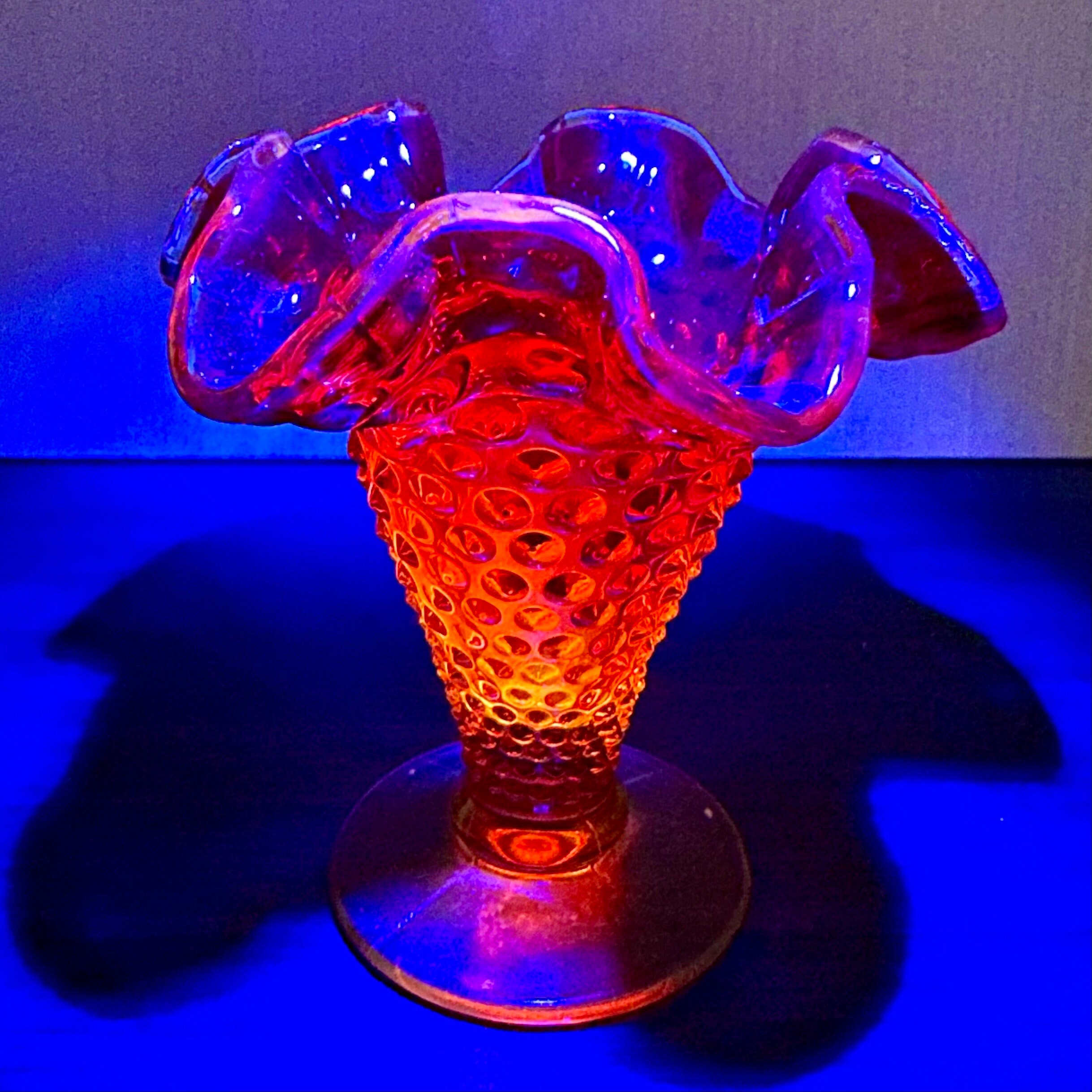 Vintage Fenton Amberina Hobnail Flared Bud Vase Hues of Red