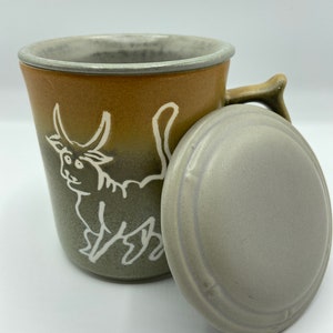 Vintage Tea Mug Horoscope Bull Taurus with Lid Stoneware