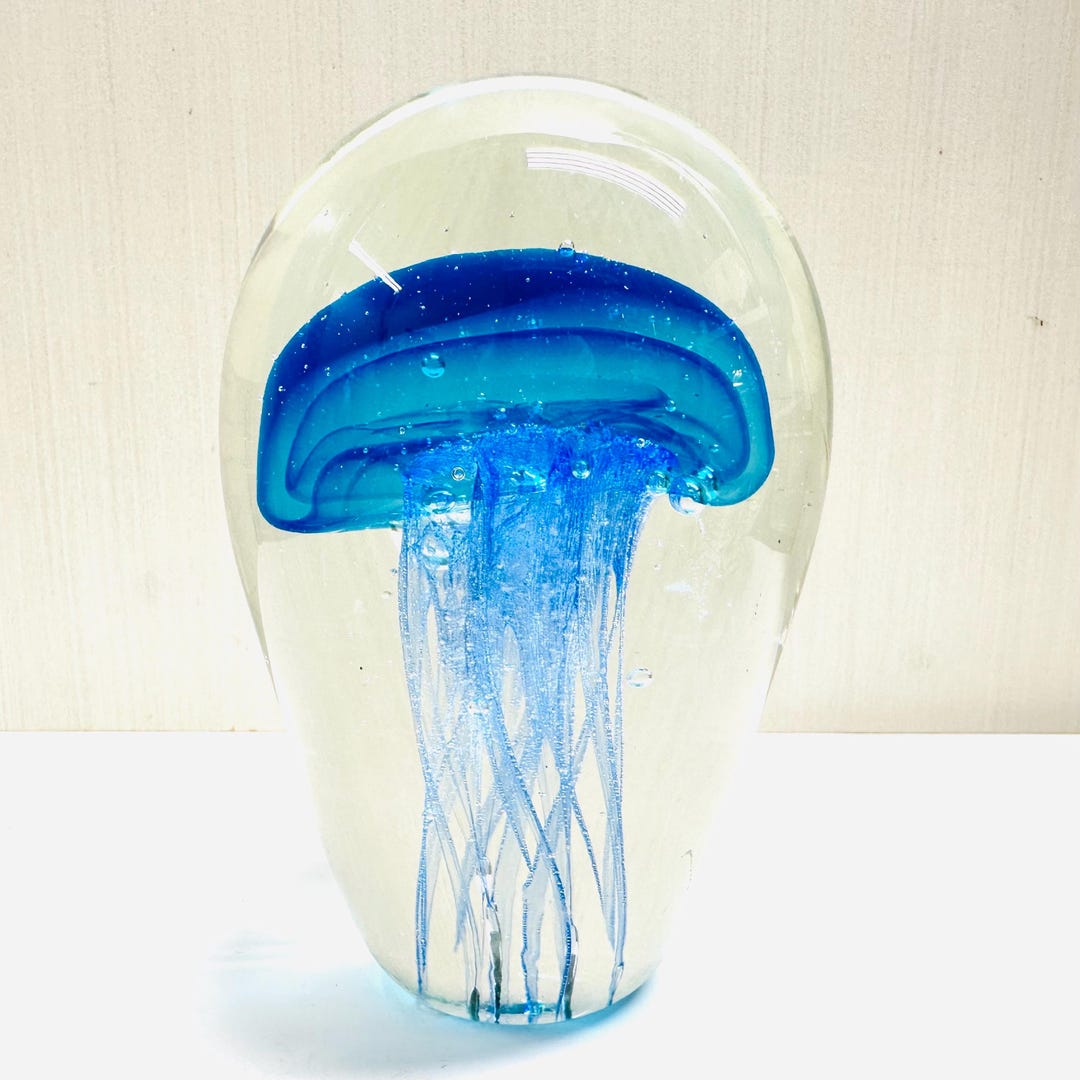 Vintage Art Glass Blue Jellyfish Paperweight Home Decor AS IS - Etsy