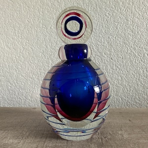 Vintage Sommerso Perfume Bottle and Stopper Hand Blown Studio Art Glass Faceted Poloshed Base