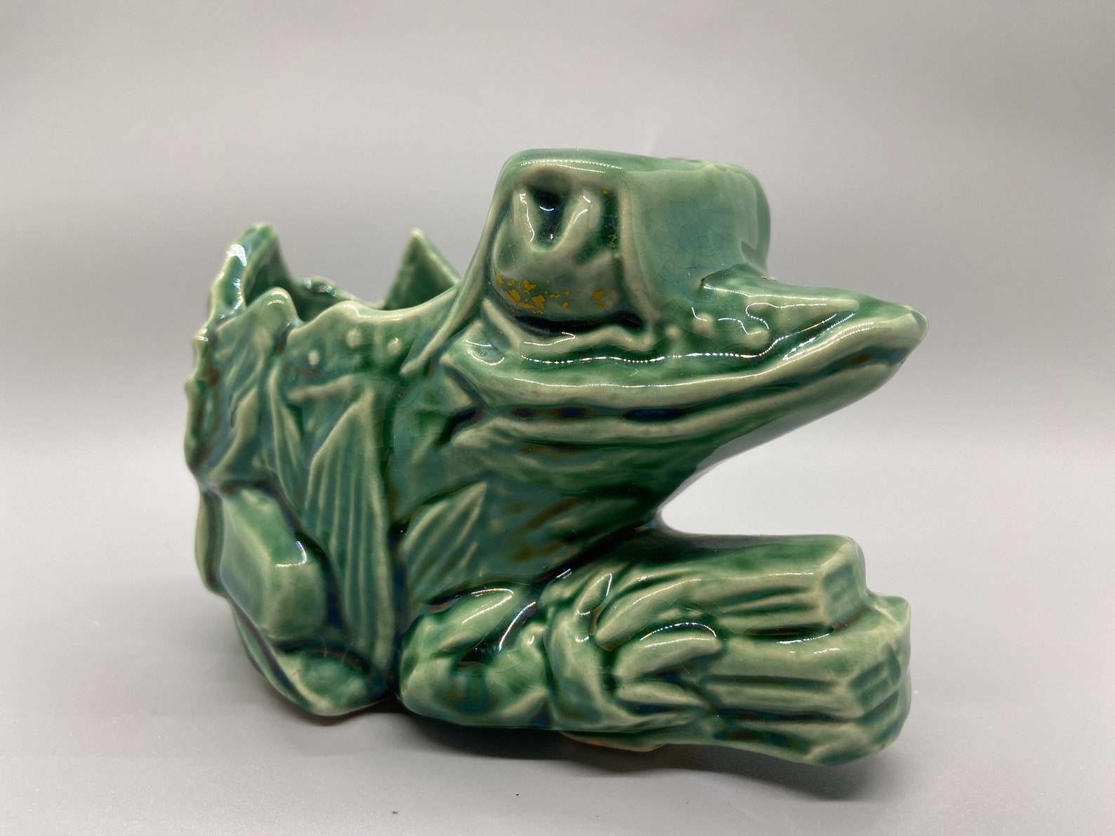 Vintage McCoy Green Frog Planter Sitting on a Log Ceramic | Etsy