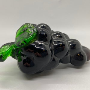 Vintage Grapes Art Glass Grapes Purple Green Leaves Glass Fruit
