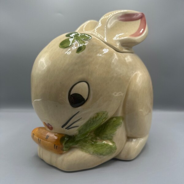 Vintage Ceramic Bunny Rabbit Lucky Clover Shamrock Cookie Jar