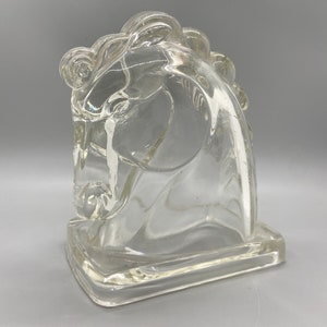 Vintage Horse Head Bookend Clear Glass Art Deco