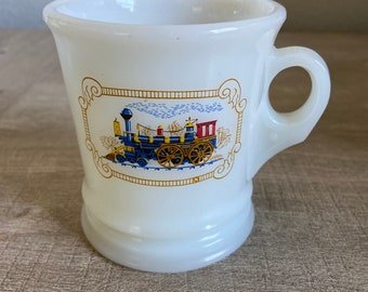 Vintage Avon Train Milk Glass Shaving Mug Train Steam Engine Locomotive Gifts fo Him  Fathers Day Gift