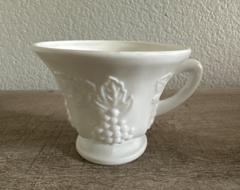 A Trio of Vintage Milk Glass Punch Bowl Cup Harvest Grape and Vine Pattern