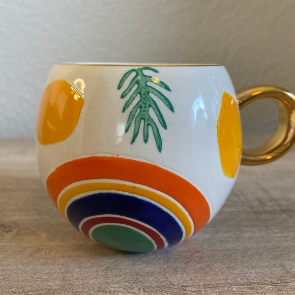 T2 Limited Edition Colorful Coffee / Tea Mug with Gold Toned Accents