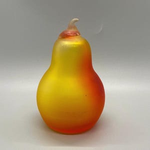 Vintage Art Glass Orange and Yellow Frosted Glass Pear
