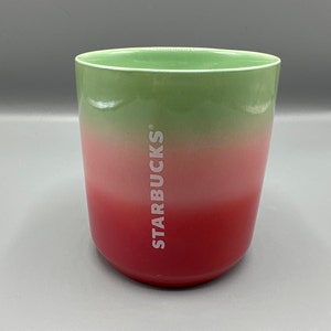 Retired Starbucks Pearl Ombre Watermelon Green Pink Red Ceramic Coffee Tea Mug Tumbler 8 oz