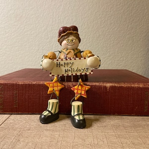 Vintage Christmas Shelf Sitter Happy Holidays Christmas Granny Shelf Sitter Christmas Decor