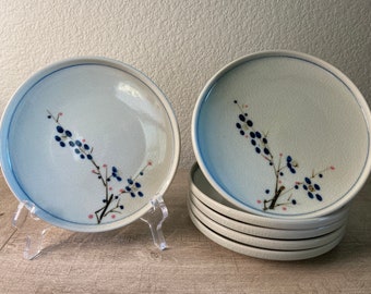A Pair of Vintage OMC Japan Small Plates Cherry Blossom Cracked Glaze Plates Dishes Branch and Berry Design