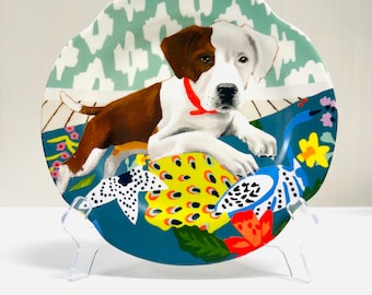 Anthropologie Mae Flowers Jay McClellan Studio Dog in Flowers Plate