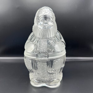 Vintage Gorham Satin Frosted and Clear Glass Santa Claus Cookie Jar Candy Jar Christmas Kitchen Decor