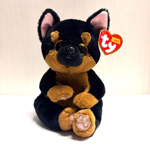 Perro Rottweiler TY Beanie Bellies Fritz Peluche Negro Marrón