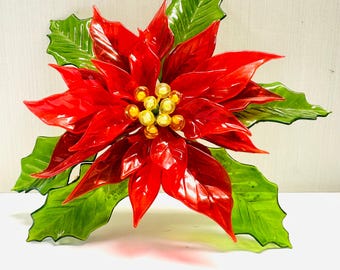 Vintage CK Ind Co Ltd Poinsetta Flower 1968 Acrylic Lucite Wall Christmas Decor Glows UV Light
