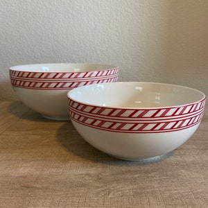 A Pair of Retired Mikasa Candy Lane Ceramic Nesting Bowls Christmas Mixing Bowls