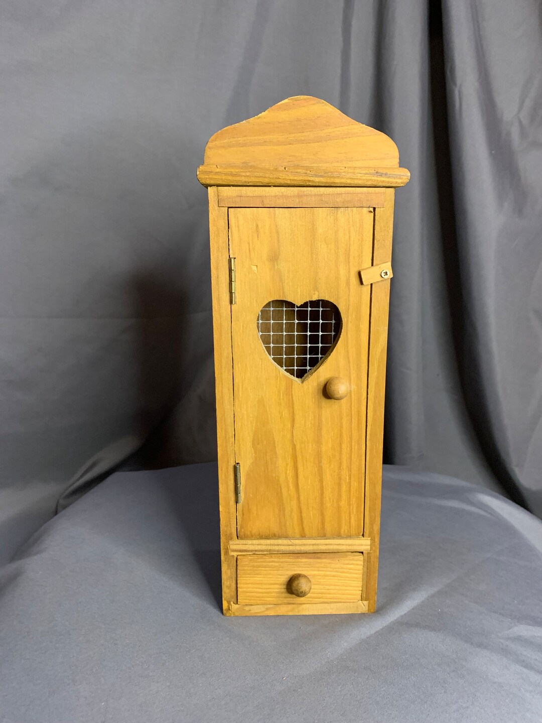 Vintage Wood Wall Hanging Storage With Drawer and Heart Cutout