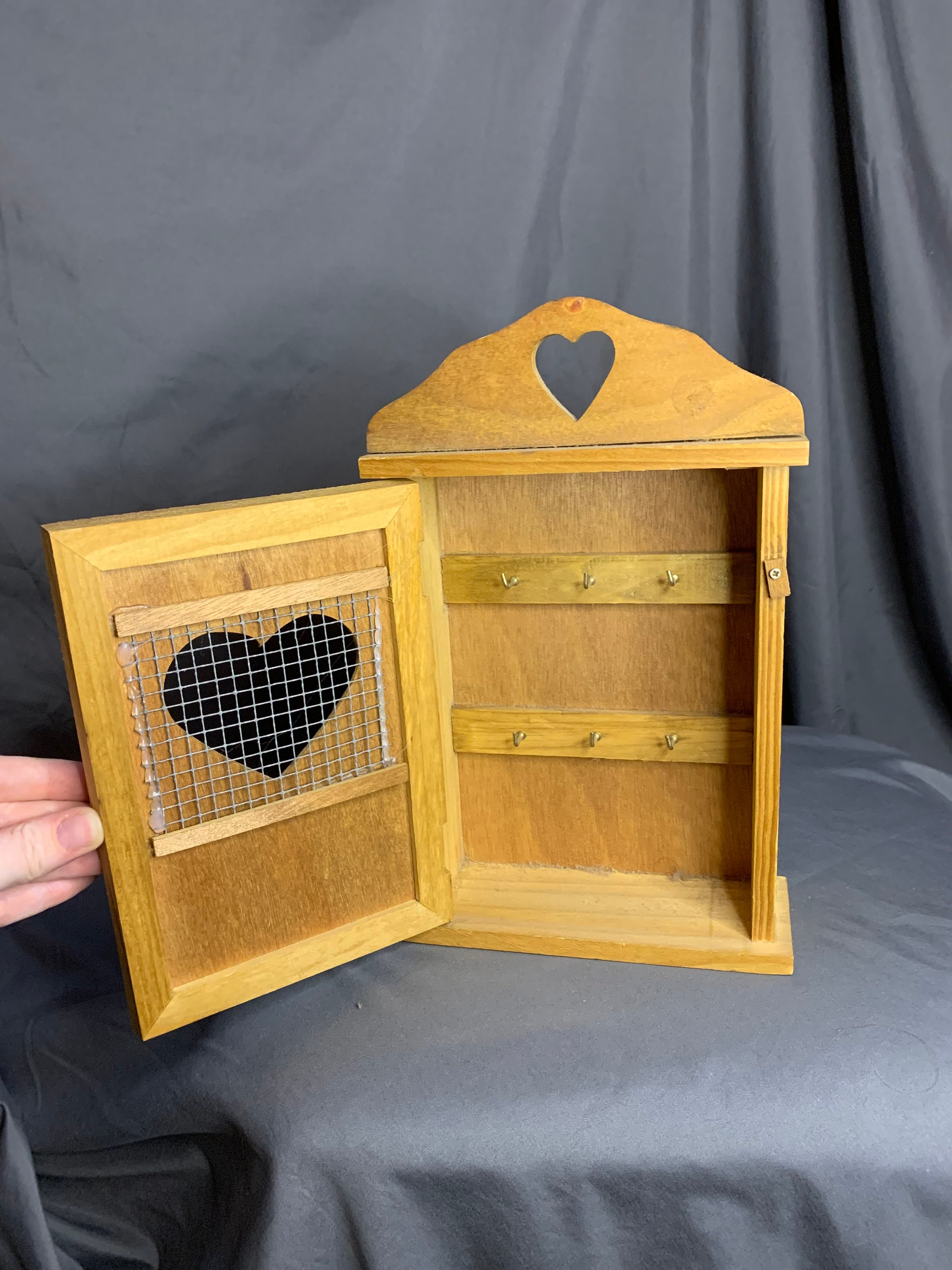 Vintage Wood Wall Hanging With Hooks and Heart Cutouts Etsy