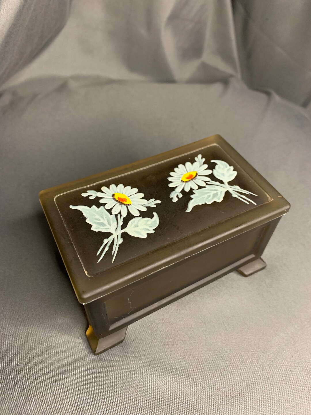 Vintage Westmoreland Frosted Charcoal Glass Trinket Box With Lid and