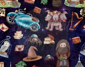 Magical Wizard seamless design, surface pattern design, illustration, hp seamless design, owl, magic, wand, nymphus, magic film, film, movie