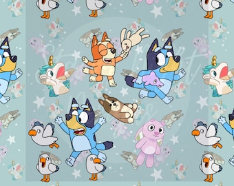 Doggy sisters, blue dog seamless design, surface pattern design, illustration, cartoon, kids design