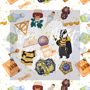 Magical Wizard seamless design, surface pattern design, illustration, hp seamless design, owl, magic, wand, magic film, movie, yellow house