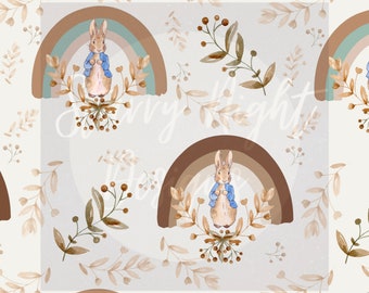 Peter rabbit Neutral seamless design , surface pattern design, illustration, rainbow, the adventures of Peter rabbit, digital download