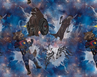 GOTG 3, surface pattern design, illustration, space Heros, magic, nerd film, teefs, movie, rocket, galaxy