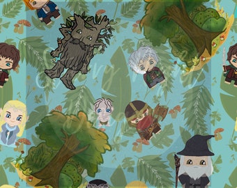 LOTR seamless design, Bilbo, wizard, magical surface pattern design, illustration, series repeat design, nerdy, geeky, the ring, my precious