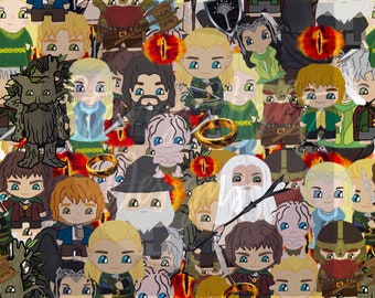 LOTR seamless design, Bilbo, wizard, magical surface pattern design, illustration, series repeat design, nerdy, geeky, the ring, my precious