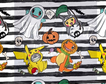 Halloween Catch Them All seamless design, surface pattern , illustration poke nerd digital, kids digital design, fabric pika spooky season