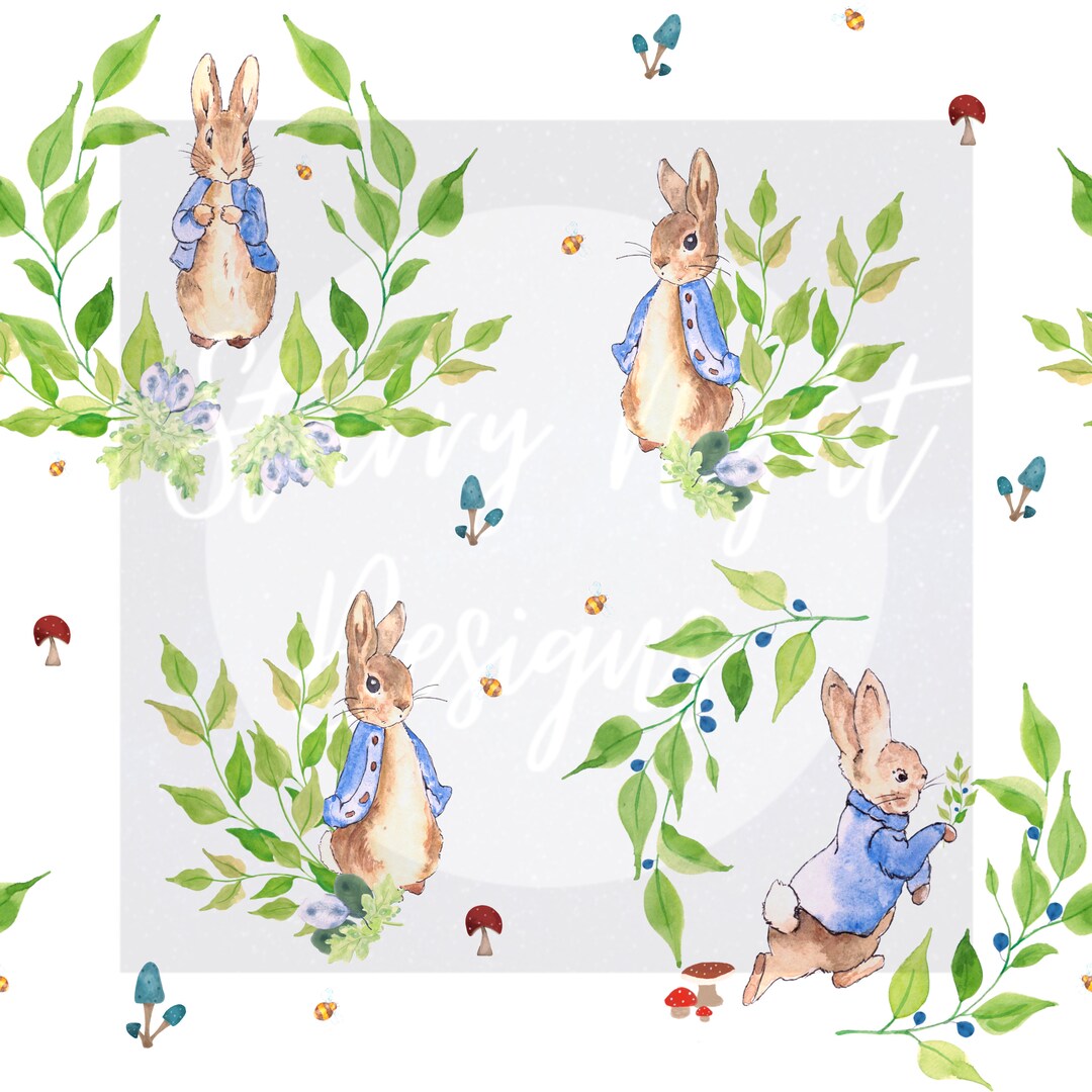 Peter Rabbit Pattern Background Peter Rabbit Meadow White Seamless Design , Surface Pattern Design ...