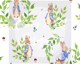 Peter rabbit meadow white seamless design , surface pattern design, illustration, surface pattern, Beatrix