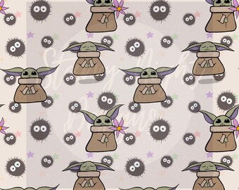 Zen Baby Master seamless design, dust bunnies, zen, sprite surface pattern design, illustration, repeat pattern, nerdy