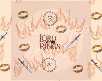 LOTR seamless design, Bilbo, wizard, magical surface pattern design, illustration, series repeat design, nerdy, geeky, the ring, my precious