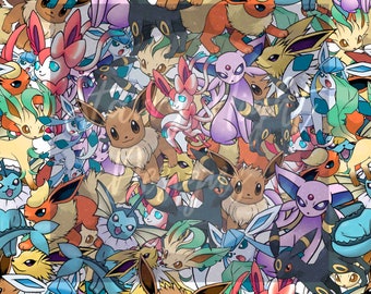 Catch Them All Evelutions seamless design, surface pattern design, illustration eevee