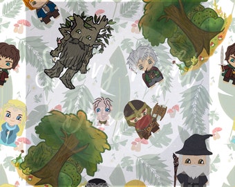 LOTR seamless design, Bilbo, wizard, magical surface pattern design, illustration, series repeat design, nerdy, geeky, the ring, my precious