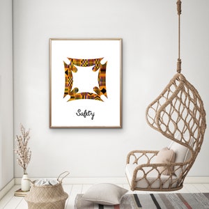 Fihankra ~ Sicherheit in Kente | Digitaldruck | Afrikanische Wandkunst | Adinkra-Symbol | Afrikanisches Dekor | Bibelvers Druck | Glaube Druck | Kente Kunst