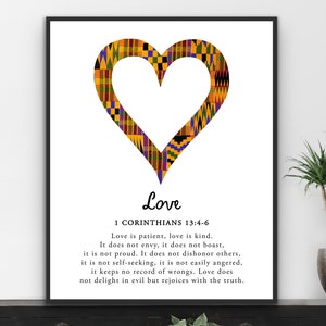Love x Akoma ~ 1 Corinthians 13:4-6 | Digital Print | African wall art | Adinkra symbol | African decor | Bible verse prints | Faith print