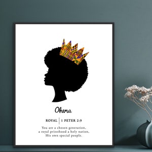 Queen ~ 1 Peter 2:9 in Kente | Digital Print | African wall art | Queen print | African decor | Bible verse prints | Faith print | Royalty