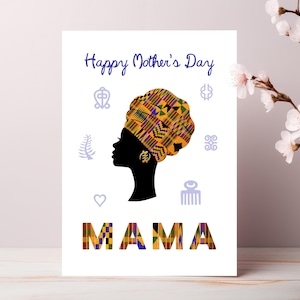 Felice Festa della Mamma Mama x Adinkra in Kente A5 Card / Biglietto di auguri africano / Biglietti stampati Kente / Simboli Adinkra / Mama Africa / Biglietto Kente