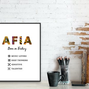 Afia x Adinkra ~ Friday born female in Kente | Digital Print | African wall art | Name print | Ghana | African name | Personalised prints