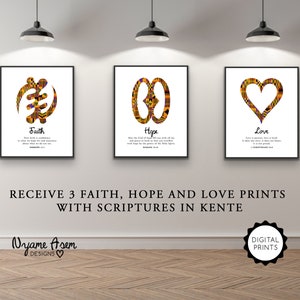 Faith Hope Love x Adinkra & Scriptures Set of 3 in Kente | Digital Print | African wall art | Adinkra symbols | Bible verse print image 8