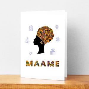 Maame x Adinkra in Kente A5 Card / Biglietto d'auguri africano / Cartoline stampate Kente / Simboli Adinkra / Mama Africa / Biglietto d'auguri Kente /
