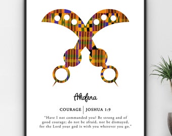 Akofena ~ Joshua 1:9 | Digital Print | African wall art | Adinkra symbol | African decor | Bible verse prints | Faith print | Kente print
