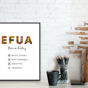Efua x Adinkra ~ Friday born female in Kente | Digital Print | African wall art | Name print | Ghana | African name | Personalised prints