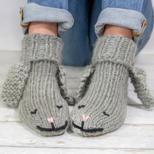 Knitting Pattern - Hop Toe It! Bunny Lounge Sock - Chunky Knit Sock Pattern
