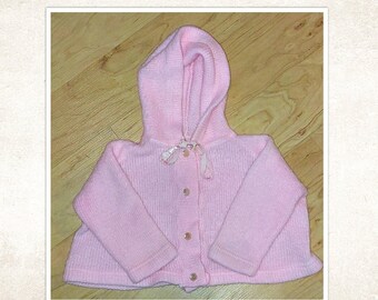 Vintage "Anjou" Baby Pink Sweater with hood size 6 months